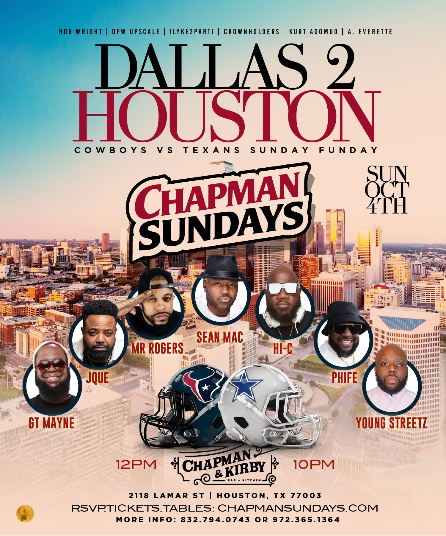 Chapman Sundays, Dallas to Houston Sunday Funday event flyer